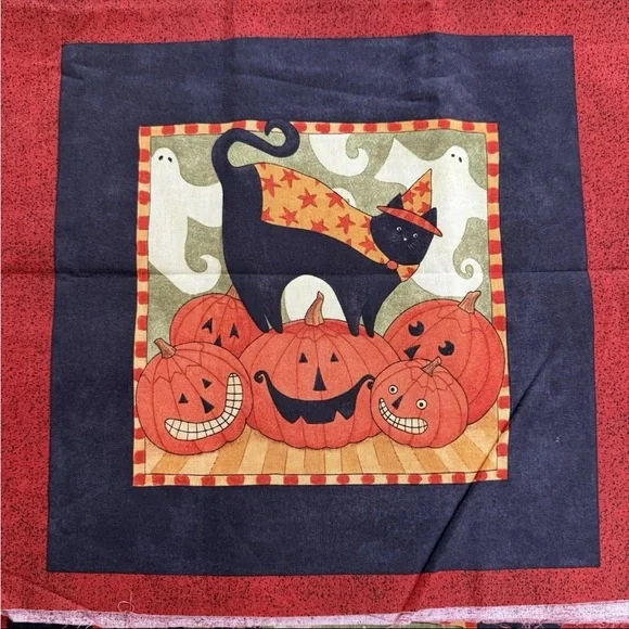 VTG Boo Kitty Halloween Fabric Cat Trick Treat Teresa Kogut SSI 1yd+26"x43" - Picture 12 of 13